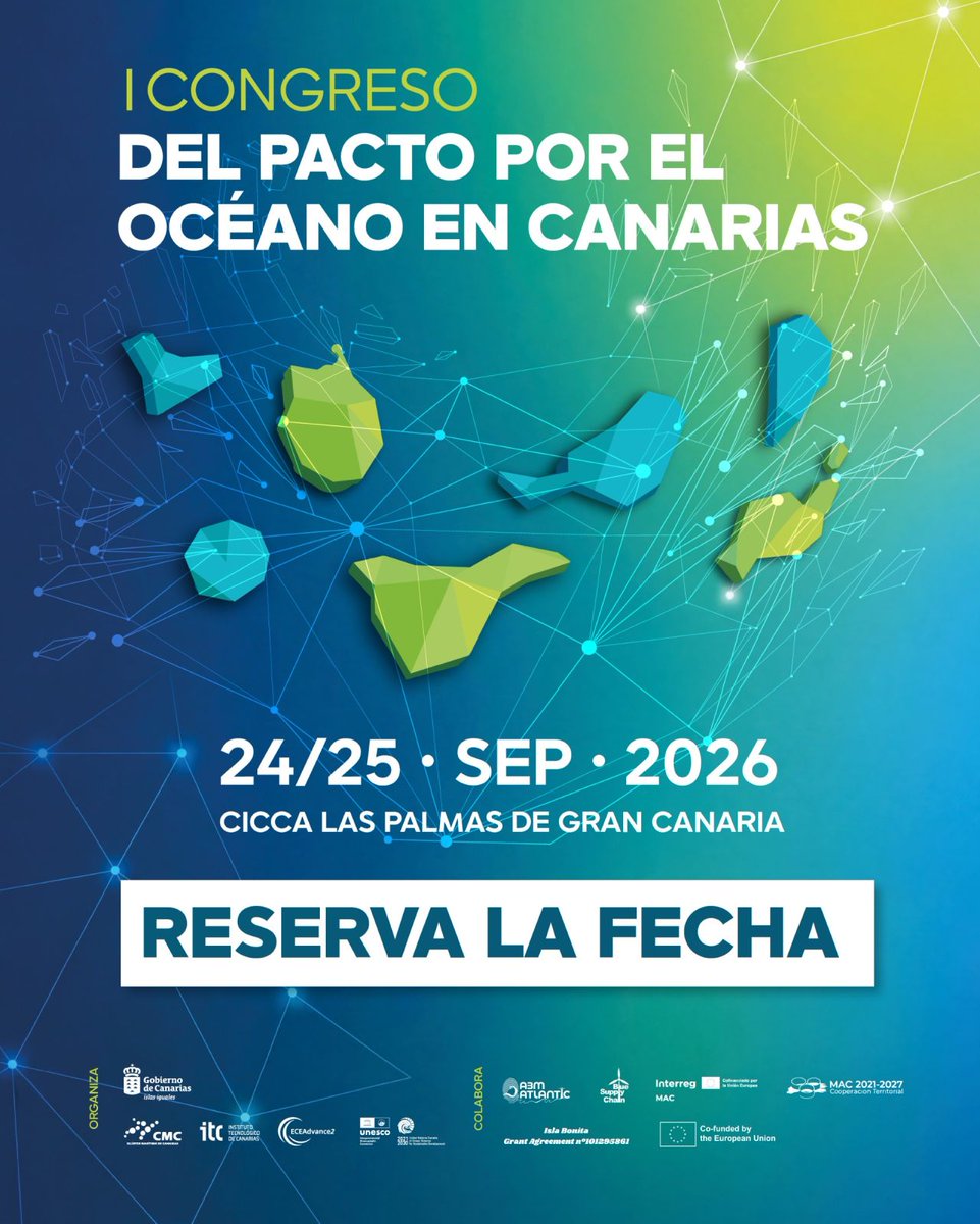 A3MAtlantic's tweet photo. 🌊 Canarias será el punto de encuentro de la #EconomíaAzul el 24 y 25 de septiembre.

Colaboramos en el I Congreso del Pacto por el Océano en Canarias, un espacio para fortalecer la cooperación, la innovación y el desarrollo de los territorios atlánticos.

https://t.co/rmZaZ0gP5w https://t.co/q1OPPSqMX0