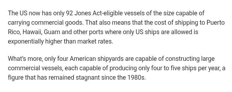 scottlincicome's tweet photo. "After a century of protectionism and zero competition, the American ship-building industry has atrophied to the point of irrelevance." 😯 https://t.co/C5WKlIjSuj #EndTheJonesAct https://t.co/uq89onN28T