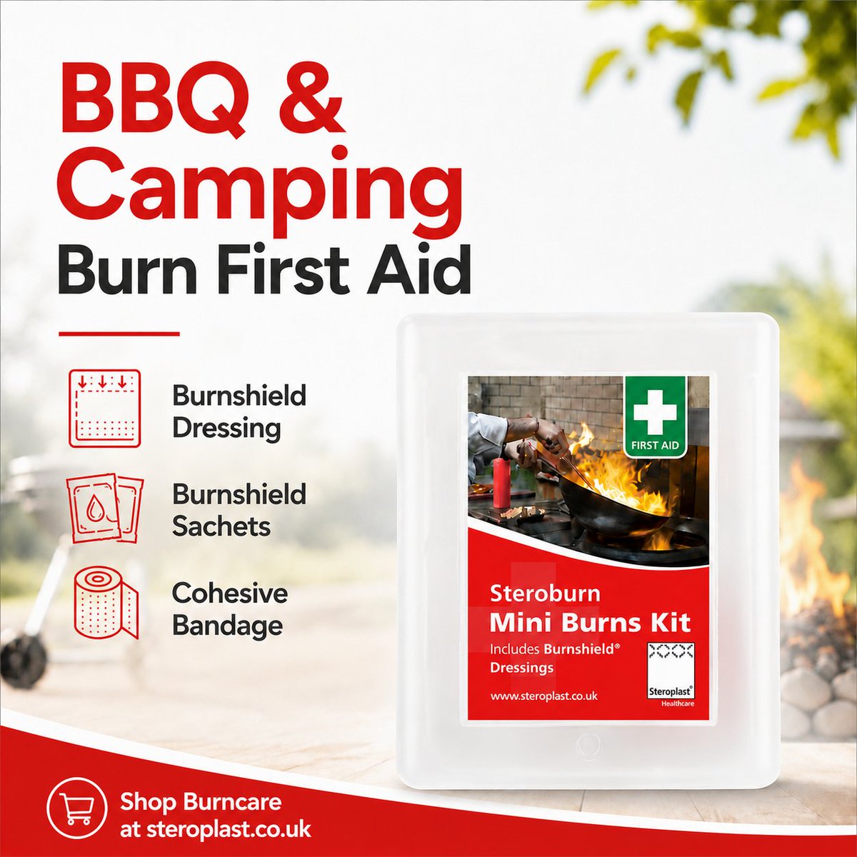 Steroplast's tweet photo. 🔥 Burns can happen in seconds around BBQs, campfires and outdoor cooking. Keep a Steroplast Mini Burn First Aid Kit close by, and cool burns under cool running water for at least 20 minutes.

Shop the Mini Burn First Aid Kit: https://t.co/S00UUvV6OW

#BBQSafety #BurnFirstAid https://t.co/UuAlZXaVtX