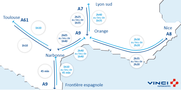 A8Trafic's tweet photo. #Infotrafic à 13h30 ⏱️ Vos temps de parcours sur @A7Trafic, @A8Trafic, @A9Trafic et @A61Trafic. #BienVoyager #A8 https://t.co/nK3hpes2wB