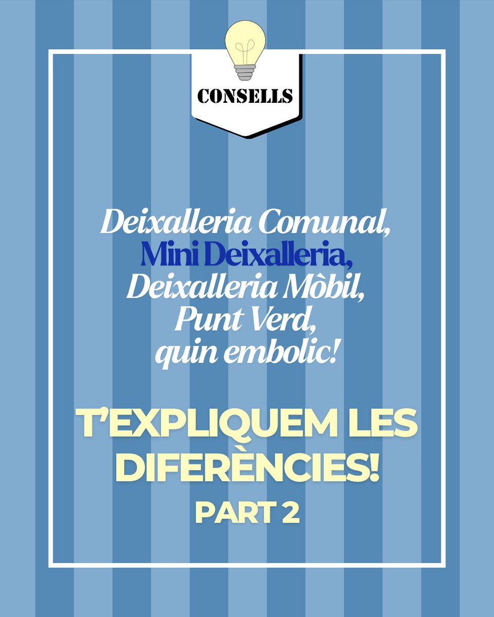 ReciclemBe's tweet photo. ♻️ Deixalleria, mini deixalleria, punt verd... també et fas un embolic? 😵‍💫

La mini deixalleria: un espai situat en punts cèntrics que facilita la separació dels residus i el reciclatge. 📍

📱 Descobreix-ne més a l’app ReciclemBé!

#reciclembe #andorra #deixalleries #sumapunts https://t.co/pjQRNPmonV