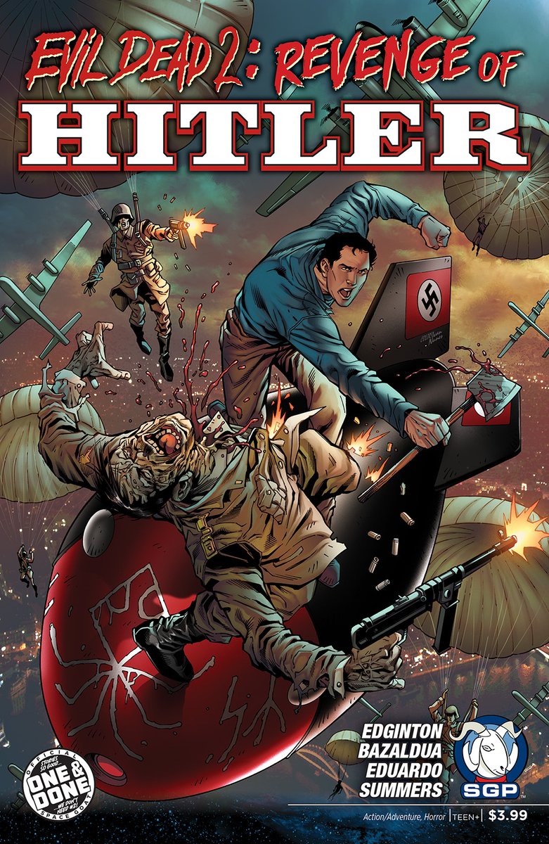 EvilDeadTrivia's tweet photo. Larry Watts was also involved in a scrapped "Ash vs Trump" comic during Space Goat's time with the EVIL DEAD 2 license, where Ash fought Trump's possessed wig. This idea was scrapped by StudioCanal, and retooled into the "ED2: Revenge of Hitler" one-shot #evildead2 #evildead https://t.co/vXpKQ0uFui