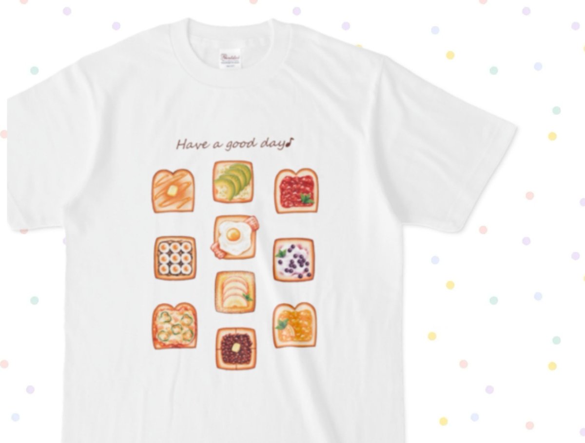 Happy_clover_3's tweet photo. 🍞トースト達のＴシャツ🍞
発売です🍀
#たべものイラストグッズ
→ https://t.co/tqK0wTAqYi https://t.co/WvQQwK2ljB