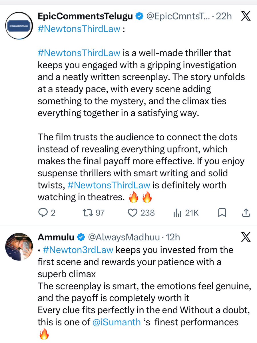 vyomcinemas's tweet photo. Every clue has a purpose. Every twist has a payoff.🔥

#NewtonsThirdLaw is winning hearts with its gripping screenplay, suspense &amp; powerful climax.

A must-watch thriller in theatres now! 

#TeluguCinema #Tollywood https://t.co/CgTbLCCk7O