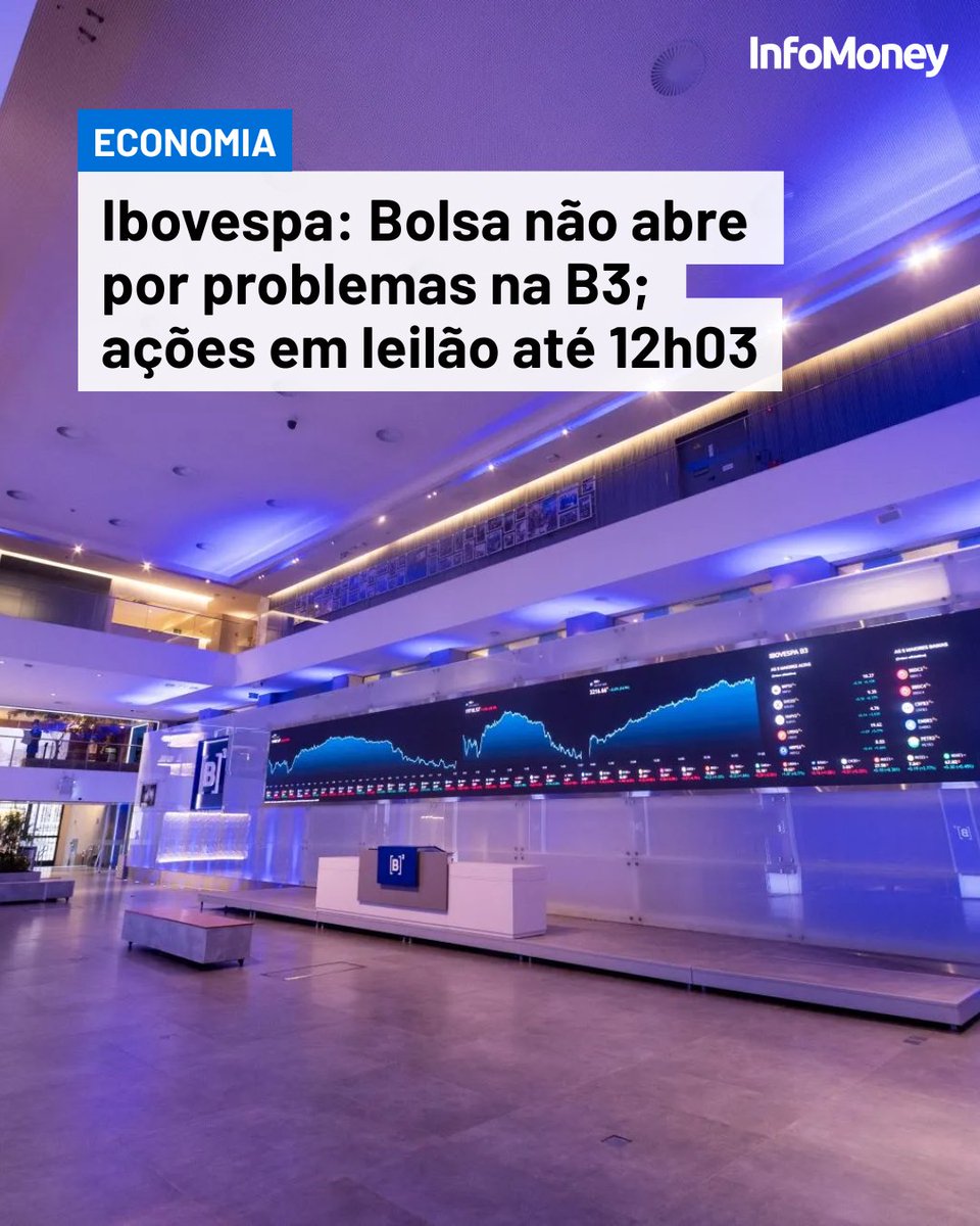 infomoney's tweet photo. BOLSA

A B3 informou nesta sexta (31) que atrasou a abertura do pregão de listados devido a problemas relacionados ao envio de arquivos e à abertura da Câmara B3.

Segundo comunicado divulgado pela bolsa, a negociação dos contratos futuros de mini-índice (WIN) e mini-dólar (WDO) teve abertura postergada. Além disso, todos os demais ativos e contratos seguiriam em leilão enquanto não for concluída a disponibilização dos arquivos da clearing aos participantes do mercado.

Posteriormente, por volta das 9h30, o dólar futuro passou a operar, mas as ações da B3 e diversos índices futuros não operavam mesmo após às 10h (horário de Brasília). A B3 ainda informou a alteração do horário de abertura das ações do pregão de hoje para 12h03.

Leia mais no site do InfoMoney.

Foto: Divulgação

#Ibovespa #B3 #Bolsa #Mercados #InfoMoney