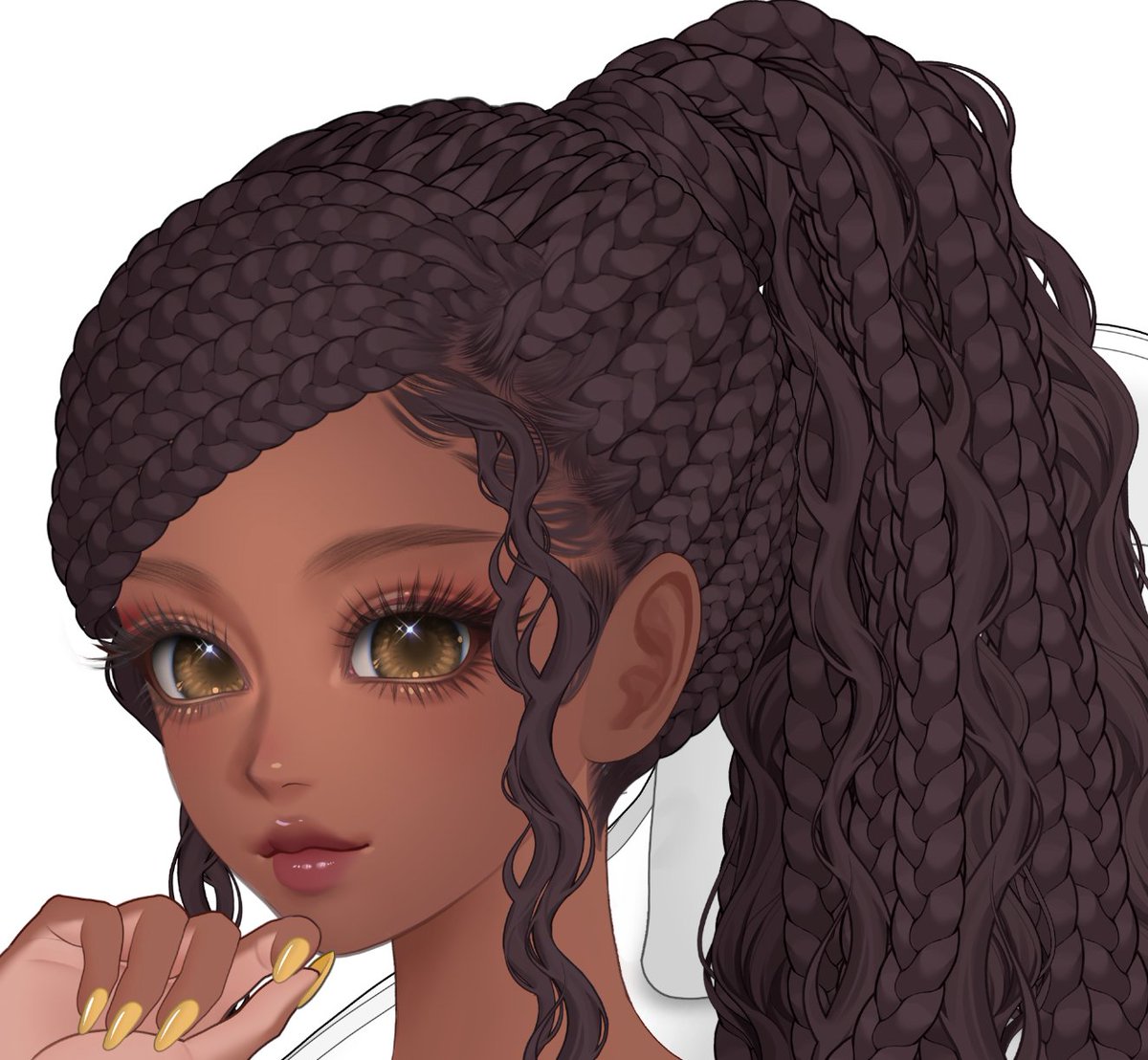 suiika___'s tweet photo. Im happy you liked the previous hairstyle! Ive also added a cute braid ponytail 💛

in the past I drew braids that ended up looking too bald, so I opted for a more stylized dense look to cover her skull more 🙏 https://t.co/5226Snxpv8