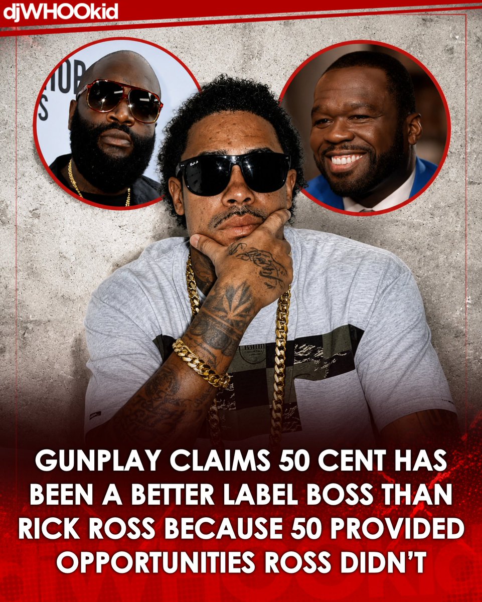 DJWhooKid's tweet photo. “WE AIN’T GOT REAL OPPORTUNITIES!” 🤯👀😂

Turns out, 50 Cent is the biggest boss. 

Gunplay, Rozay’s former artist, believes the biggest difference between 50 Cent and Rick Ross wasn’t their music it was how they treated the artists around them.

Speaking on the “Talks With AJ” podcast, he said 50 used the success of his classic debut album “Get Rich or Die Tryin’” to elevate G-Unit, even when it wasn’t what Interscope Records wanted. 
According to Gunplay, Ross instead stayed focused on his own solo run while Triple C’s struggled to receive the budget and support they needed:

“50 Cent took that momentum and used it for his brothers, while we ain’t never get no real opportunities, real production.”