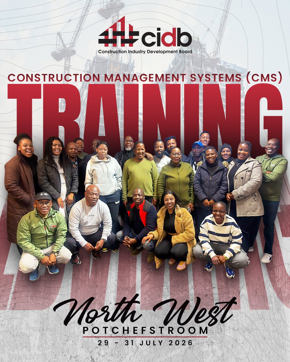 cidb_sa's tweet photo. From 29โ31 July, 22 contractors came together in Potchefstroom to take part in the #cidb ๐๐ผ๐ป๐๐๐ฟ๐๐ฐ๐๐ถ๐ผ๐ป ๐ ๐ฎ๐ป๐ฎ๐ด๐ฒ๐บ๐ฒ๐ป๐ ๐ฆ๐๐๐๐ฒ๐บ๐ (๐๐ ๐ฆ) ๐ง๐ฟ๐ฎ๐ถ๐ป๐ถ๐ป๐ด, facilitated by OMNI-K Consulting and Mr Maluleke.
A special thank you to the Dr. Kenneth Kaunda District Municipality for its outstanding support and active participation. Partnerships like these play a vital role in empowering contractors with the knowledge and tools they need to improve daily operations and deliver better outcomes for their communities.
We look forward to seeing participants put their new skills into practice and unlock their full potential. This is what building capability looks like.
Together, we're building stronger contractors and a stronger construction industry.
#BuildingForTheFuture