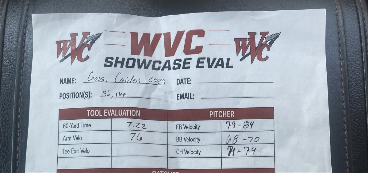 CaidenGoss's tweet photo. Bullpen at Wabash Valley College (July 29)
FB: 79-84 mph
CU: 71-74 mph
60-Yard Dash: 7.22 sec

Class of 2029 | RHP / 3B
6’1” | 175 lbs

South Warren High School (Bowling Green, KY)
@PrepBaseballKY @PG_Tennessee @PG_Scouting @FlatgroundApp https://t.co/1tLE4gBssi