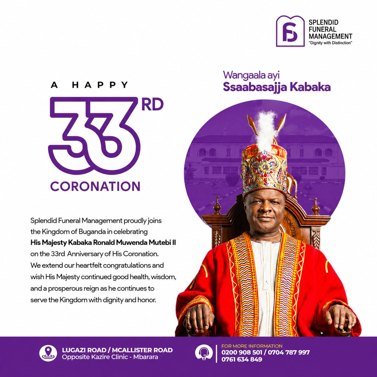 splendidFuMgt's tweet photo. Yogaayoga nnyo Ayi Ssaabasajja Kabaka Ronald Muwenda Mutebi II okutuuka ku lunaku luno olukulu lwe giweze emyaka 33 ng'otudde ku Nnamulondo.

Wangaala Ayi Ssaabataka https://t.co/fRYxdIGVkl