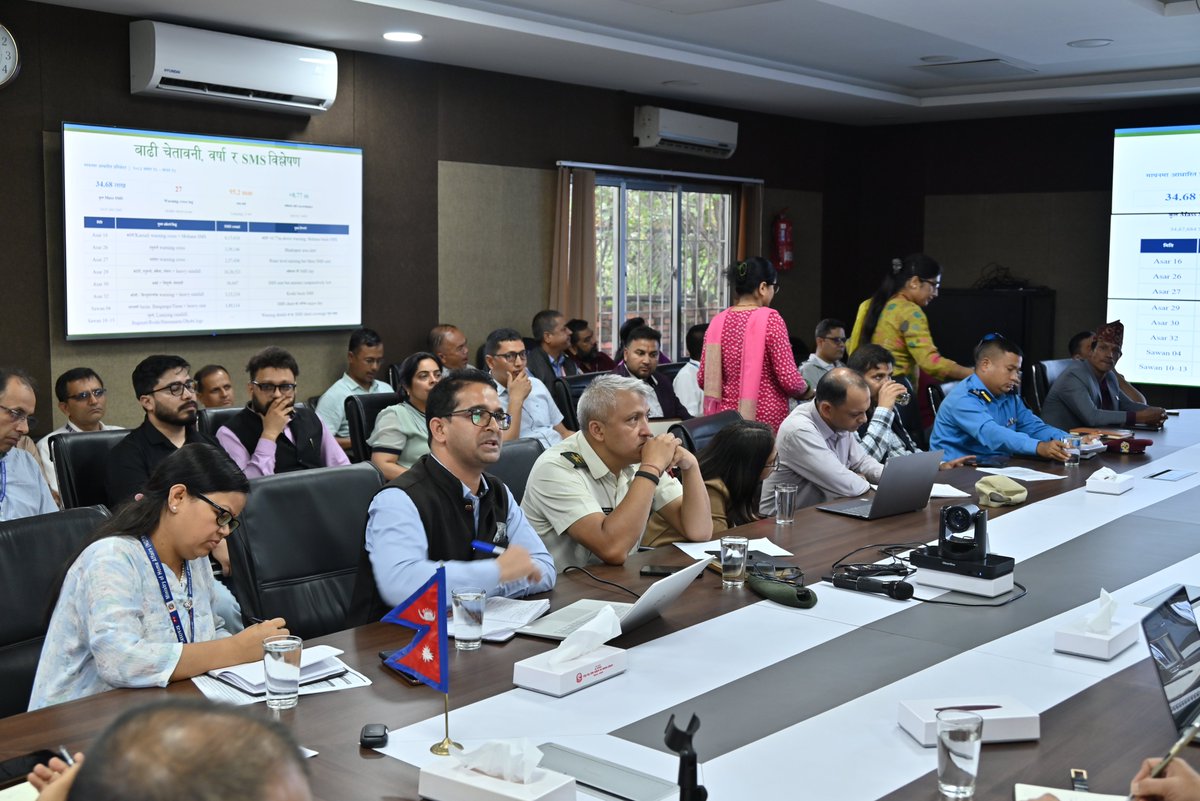 NDRRMA_Nepal's tweet photo. नेपालमा मनसुन प्रवेश गरेयता भएका विपद्का घटना, मानवीय तथा भौतिक क्षति एवं प्रतिकार्य प्रयासहरुको समीक्षा गरिएको छ। 
सम्बन्धित मन्त्रालय,सहयोगी निकाय,विभाग,सुरक्षा निकाय,निजी क्षेत्र,संचार निकायका प्रतिनिधिहरुको उपस्थितिमा समीक्षा गरिएको हो। समाचारका लागिः https://t.co/MlbNKBq5Ca https://t.co/F5v2RpsfII