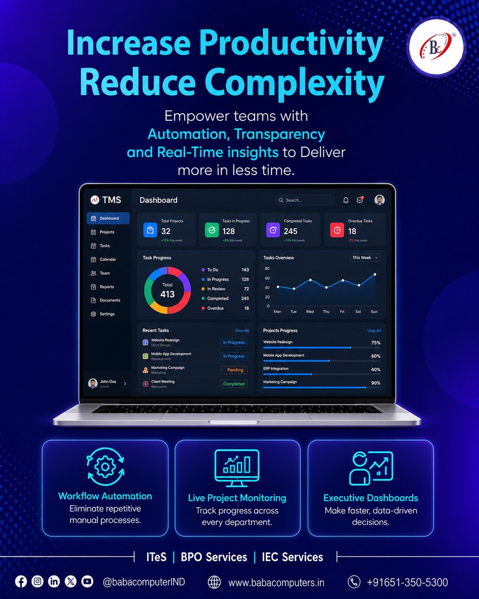 BabaComputerIND's tweet photo. 🚀 Ready to boost your team's productivity?

Manage tasks smarter with our Task Management System (TMS). Streamline workflows, improve collaboration, and track progress—all in one platform.

📅 Book your demo today!
📞 +91 651-350-5300
🌐 https://t.co/zPZsCc2xLj

(1/2) https://t.co/cdzNfuTTCc