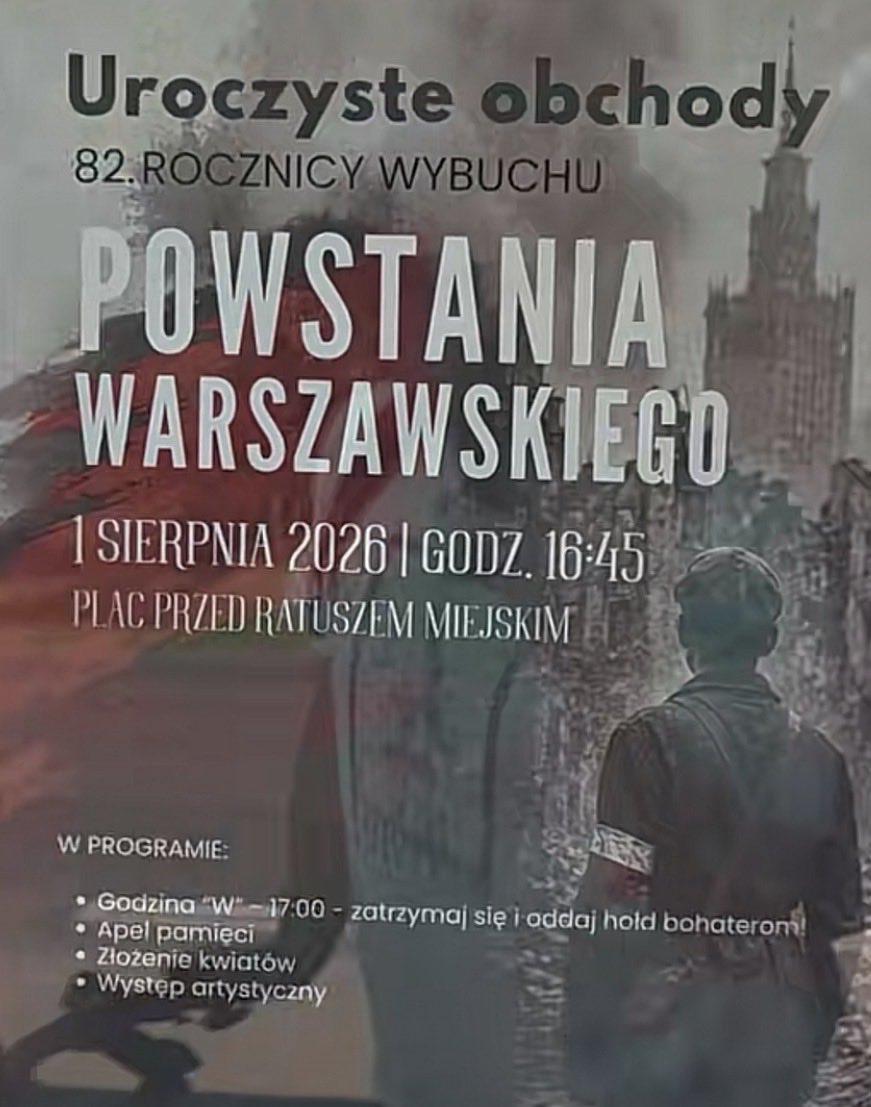 jachcy's tweet photo. W Iławie na plakacie informującym
o obchodach Powstania Warszawskiego znalazł się… Pałac Kultury. I ta opaska na lewym ręku. No tak średnio bym powiedział🫣 https://t.co/kod6SbPZXe