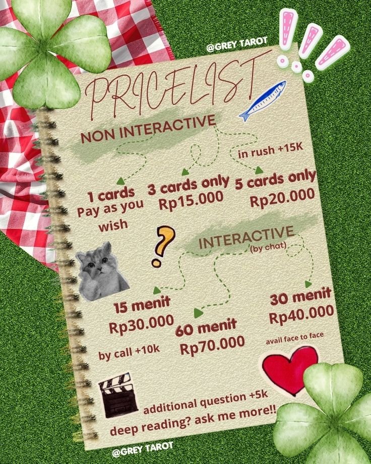 tojoehnam's tweet photo. HAYYY MINION GREY IS BACK!! ini dia update pricelist grey tarot yaaa🥇
𐙚 ‧₊˚ ⋅ 🔮 ⋅ ₊˚ ‧𐙚
! Grey Tarot is OPEN!
available slot!
☁️ based on your energy, private session
💌 chat by dm, or https://t.co/tnmwykTRbt
#tarot #zonauang #zonajajan #pricelist https://t.co/apf35LHMiT