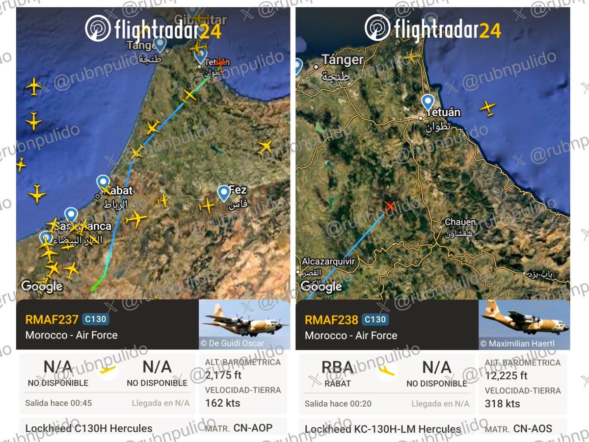 Undercover_Camo's tweet photo. Al menos 5 aviones militares de la fuerza aérea marroquí han viajado a Tánger la ciudad más cercana a Ceuta.

Piensa mal y acertarás dicen. https://t.co/DzOnKQDqr1