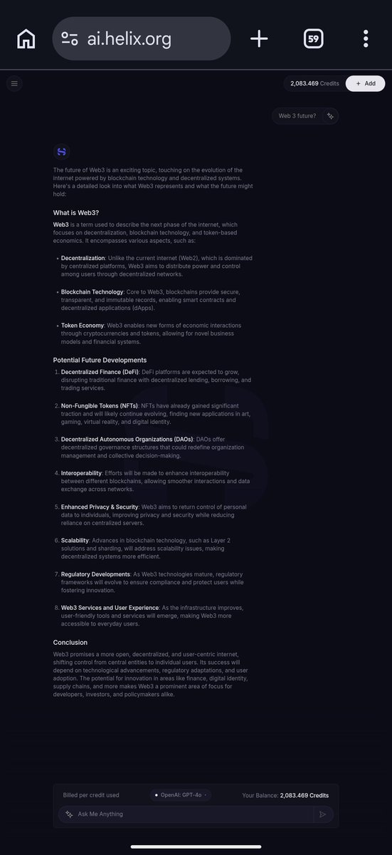 durottos's tweet photo. Spent some time exploring @Helix today. Asked it about the future of Web3, and I liked how clearly it broke everything down. Feels like a simple way to learn and interact with blockchain through AI. 🚀
#Helix #HLX $HLX https://t.co/GtFY6qgnow