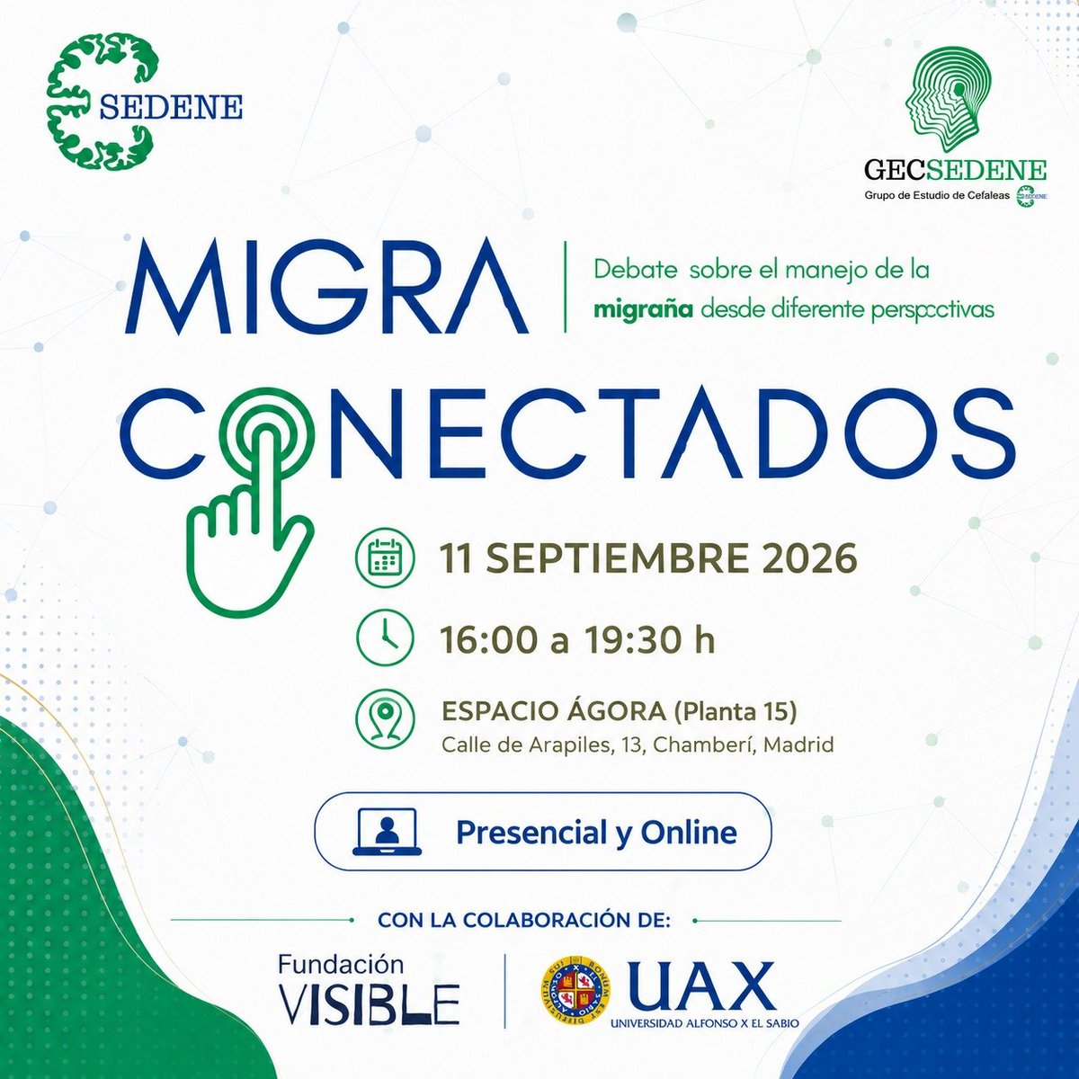 sedenered's tweet photo. 📢 ¡Reserva la fecha!
11 de sept. una nueva edición de #MigraConectados
▶️ Espacio de encuentro para profesionales sanitarios, pacientes y expertos donde debatiremos sobre el manejo integral de la #migraña.
📍 Madrid + online
📝 Inscripción gratuita, próximamente en la web https://t.co/bj6dA8TbSe