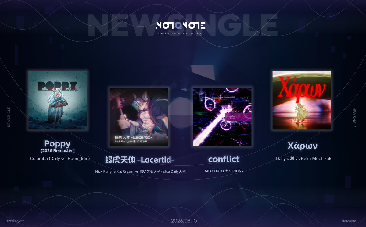 RekuMczk's tweet photo. 【 告知 / Notice 】
「Notanote × Orzmic」コラボ第二弾にて
「Star Fall in Evernight City」が
Notanoteでも遊べるようになります🌌
さらに!Daily天利さん(@daily197)との共作
「Χάρων」も次回アップデートにて収録されます⚔️
何卒よろしくお願いします!🙌
#Notanote #Orzmic https://t.co/JdNacWhINm