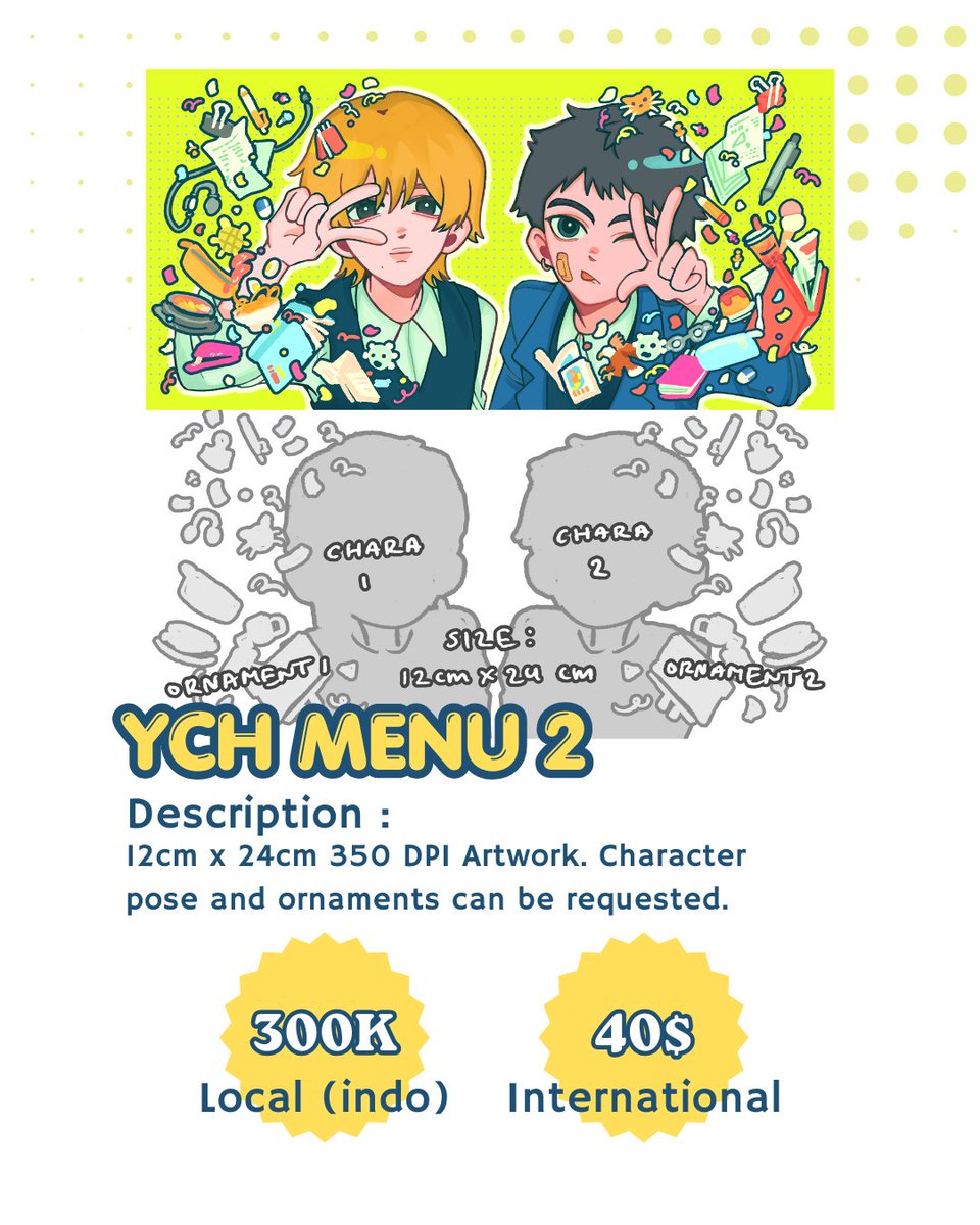 mbekmlyt03's tweet photo. OPEN COMMISSION YCH 
Halo aku lagi buka komis YCH untuk 2 slot dulu. Boleh tanya-tanya lewat dm dulu jikalau minat hehehehe ^^
terimakasih !!!!

https://t.co/296Fo1P6mJ

#commission #artidn #vgen https://t.co/4H7PeRz0eu