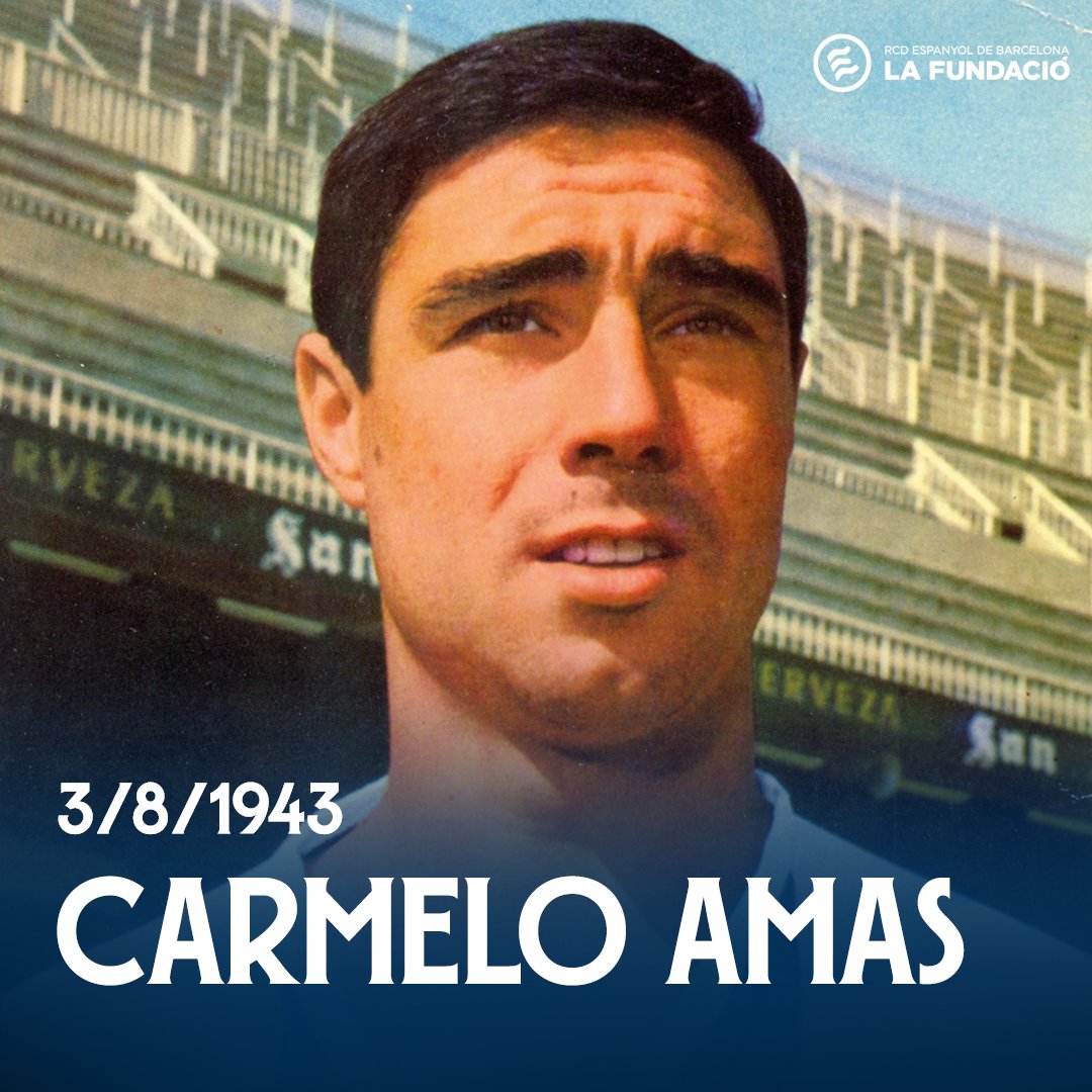 RCDEspanyol's tweet photo. Avui fa anys Carmelo Amas, un dels components de la davantera de l'equip dels 'Cinc Delfins’!

👟 Extrem dret, va jugar 176 partits oficials i va fer 34 gols.

¡Feliz cumpleaños, Carmelo!

#RCDE #FundacióRCDE