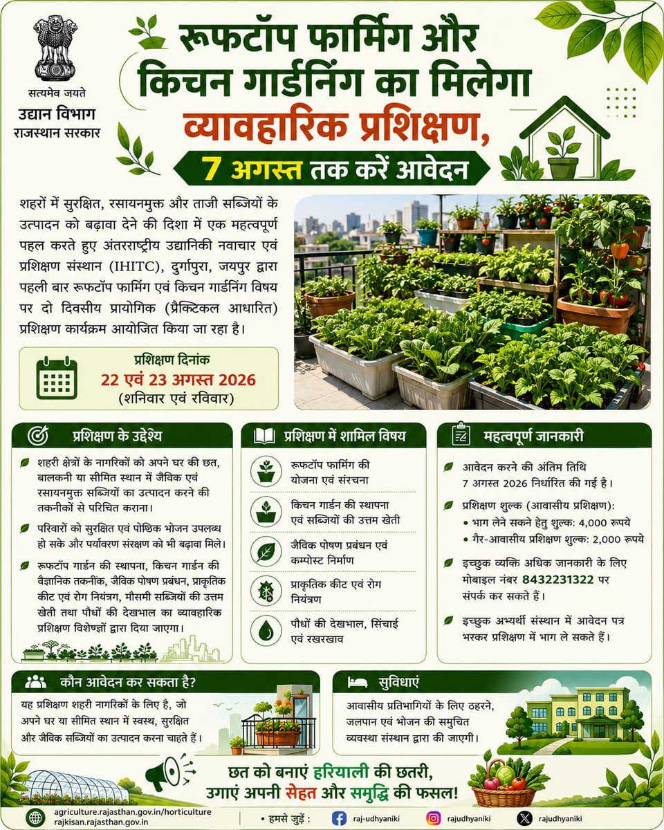 rajudhyaniki's tweet photo. शहरों में सुरक्षित, रसायनमुक्त और ताजी सब्जियों के उत्पादन को बढावा देने की दिशा में उद्यान विभाग राजस्थान की अभिनव पहल.....

@JaipurJda @Swachh_Jaipur 
#rooftopgardening #kitchengardening #horticulture https://t.co/A9JYj3CNZE