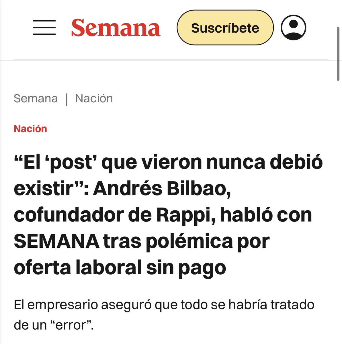 VillanueAle's tweet photo. Andrés Bilbao sale en @RevistaSemana a decir que fue un error, que él no trabaja así. Pero no es cierto: no es la primera publicación en la que ofrece trabajo no remunerado económicamente, sino “pagado” con experiencia. Así consigue a sus “colaboradores” para su empresa 30X. https://t.co/urEfYDoVds