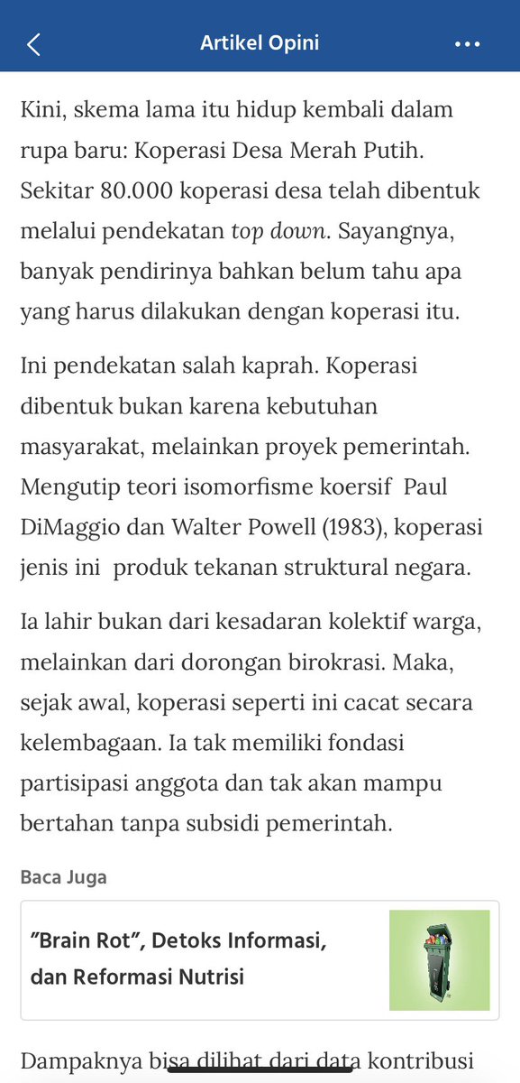 nicholasmartua's tweet photo. @prastow Padahal doi sendiri yang ngomong dengan judul yang sebenarnya sangat paten: Koperasi “Top Down” dan Matinya Demokrasi Ekonomi.

Suroto, Harian kompas, 2025 🙏😅🫠

https://t.co/AmN2yXipnG https://t.co/87DWXzhDm0