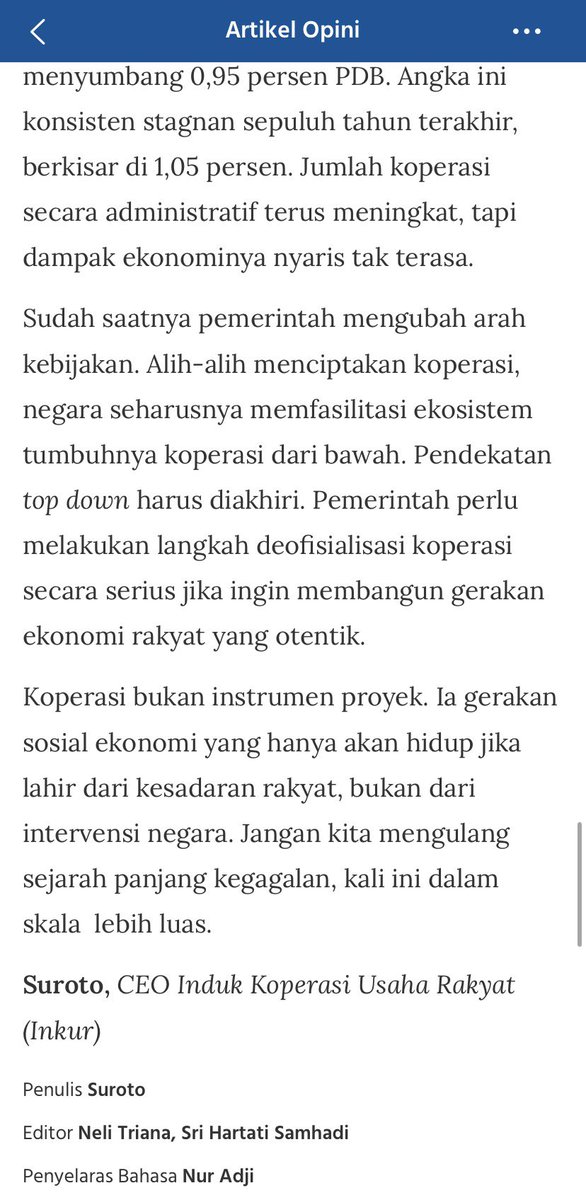 nicholasmartua's tweet photo. @prastow Padahal doi sendiri yang ngomong dengan judul yang sebenarnya sangat paten: Koperasi “Top Down” dan Matinya Demokrasi Ekonomi.

Suroto, Harian kompas, 2025 🙏😅🫠

https://t.co/AmN2yXipnG https://t.co/87DWXzhDm0