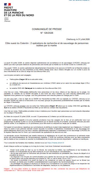 Image de Préfecture maritime Manche et mer du Nord - Côte ouest du Cotentin : 2 #Opérations d’assistance et de sauvetage de 12 personnes isolées par la m