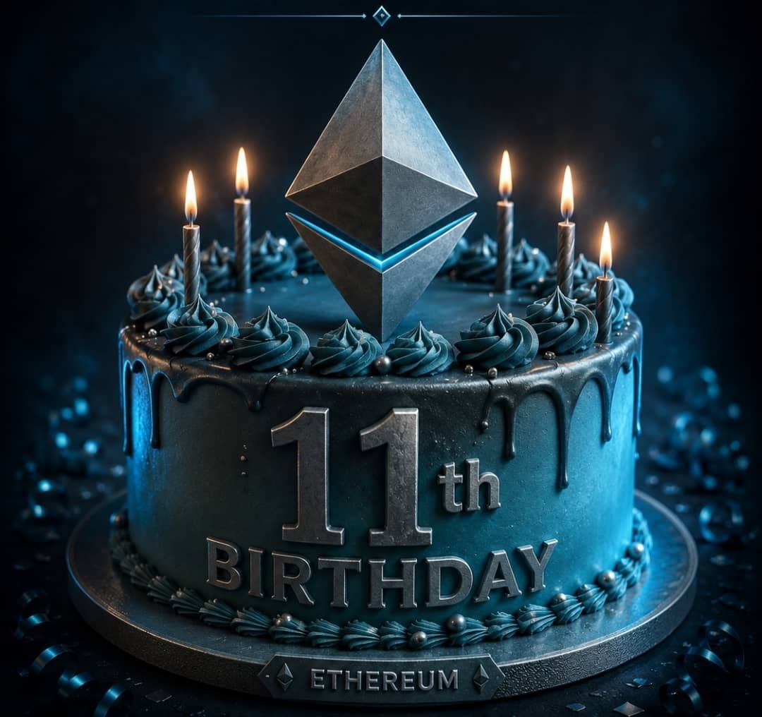Rivrarv's tweet photo. Happy 11th Birthday, @ethereum . 🎉

Thank you for giving developers the tools to build the future of decentralized applications.

Here’s to many more years of innovation. https://t.co/1RQXIggpNO