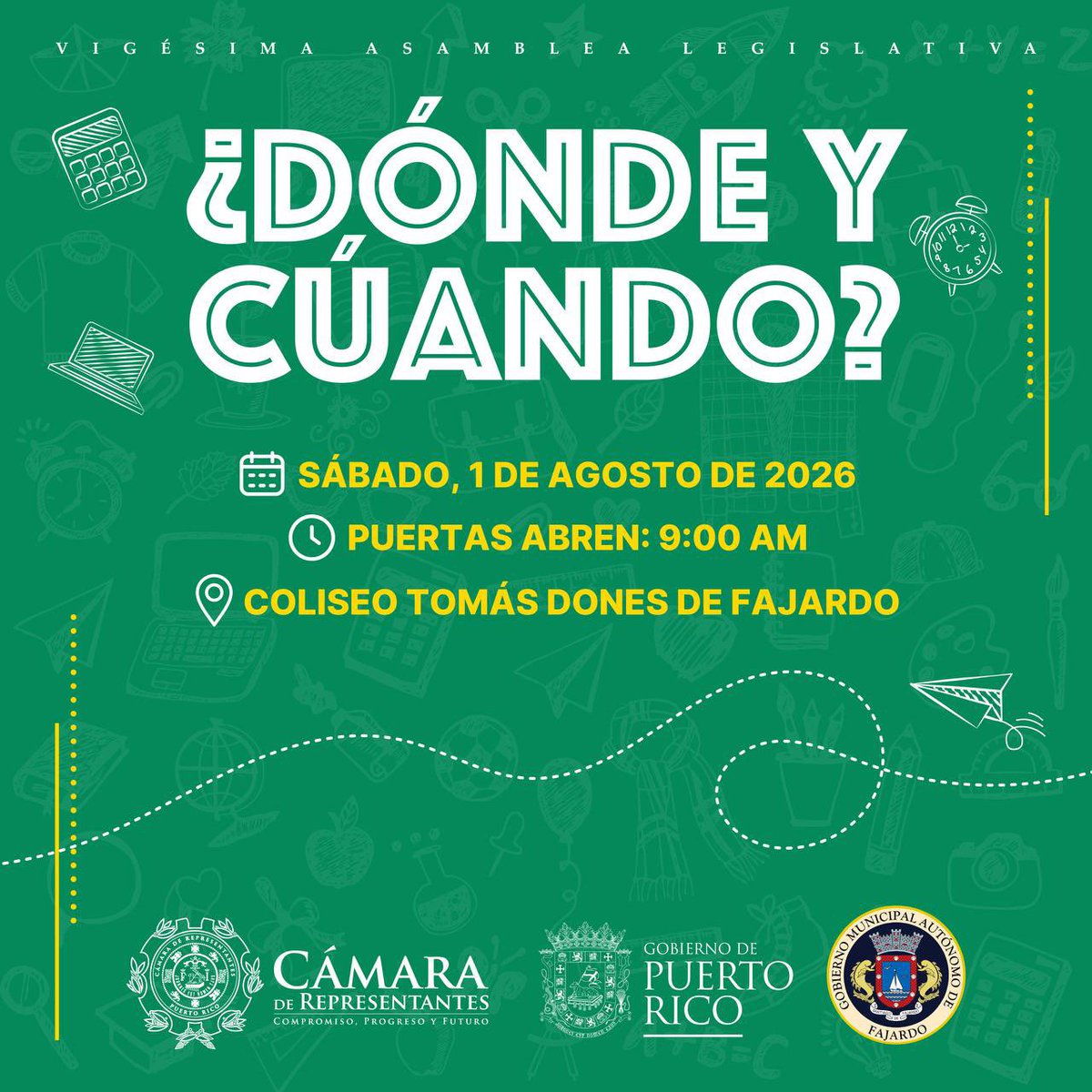 JohnnyMndez36's tweet photo. ¡Ponte Ready pa’ la Escuela 2026!

Mañana, sábado 1 de agosto, te espero en el Coliseo Tomás Dones de Fajardo para nuestra actividad de regreso a clases. Puertas abren a las 9:00 AM, y todos los servicios son completamente GRATIS.

Ven en familia, trae a los nenes y aprovecha todos estos servicios pensados para que empiecen el año escolar con todo lo que necesitan.

Te invitan la Cámara de Representantes de Puerto Rico, Gobierno de Puerto Rico y el Gobierno Municipal Autónomo de Fajardo.

¡Los espero mañana!

#PonteReadyPaLaEscuela #Fajardo #RegresoAClases2026