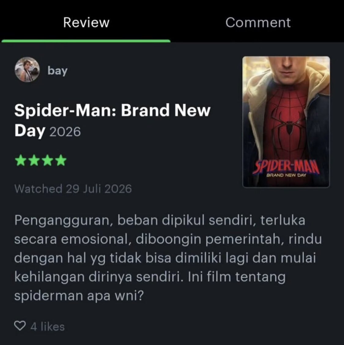 badgen1us_'s tweet photo. pantesan spiderman rame 😭
WNI serasa diwakili peter parker anjay ☺️ https://t.co/zVpwT6y6Vw
