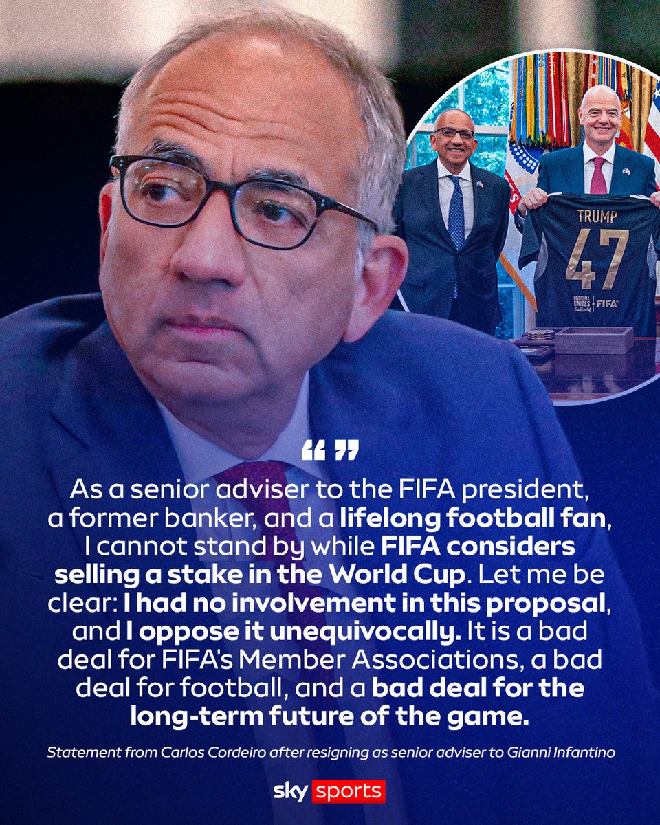 SkyFootball's tweet photo. Carlos Cordeiro has released a statement after resigning as senior adviser to Gianni Infantino 🗣️ https://t.co/BWb7IEf5gY
