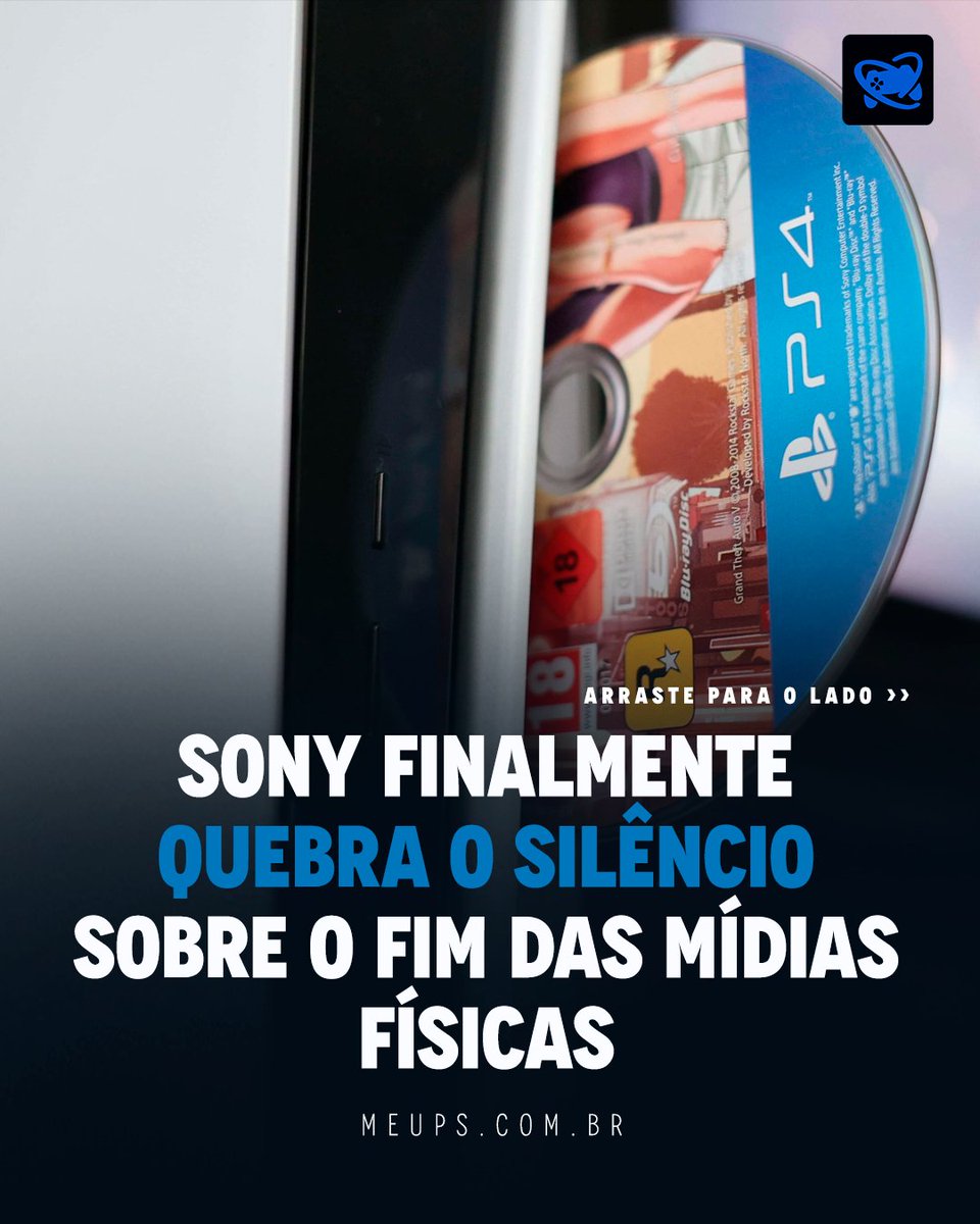 meuplaystation's tweet photo. Sony finalmente comentou a polêmica sobre o fim das mídias físicas no PlayStation, reconheceu a revolta da comunidade e afirmou entender o valor emocional dos discos. Mesmo assim, deixou claro que não pretende voltar atrás.

A empresa diz que a decisão faz parte da transição para o digital e que seguirá com o plano de encerrar a fabricação de discos em janeiro de 2028.