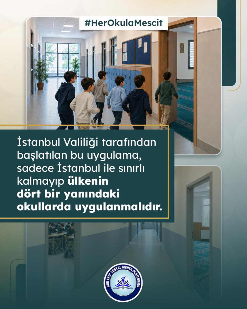 HurEkip's tweet photo. İstanbul Valisi Sayın Davut Gül'ün okullarda mescitlere ilişkin yaklaşımı isabetlidir. Eğitim; beden, akıl ve ruh bütünlüğünü esas almalıdır. İbadet etmek isteyen öğrenciler ve eğitimciler için uygun alanların oluşturulması temel bir ihtiyaçtır. #HerOkulaMescit https://t.co/6deQFkApn2