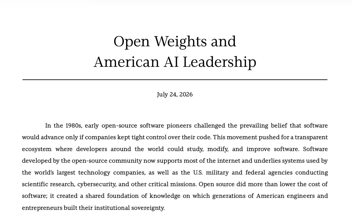adaption_ai's tweet photo. Adaption has signed the Open Weights and American AI Leadership letter.

Most of the world does not need a bigger general model. It needs models built for local languages, local data, and local infrastructure. That starts with weights you can download. https://t.co/E7JAmionWB