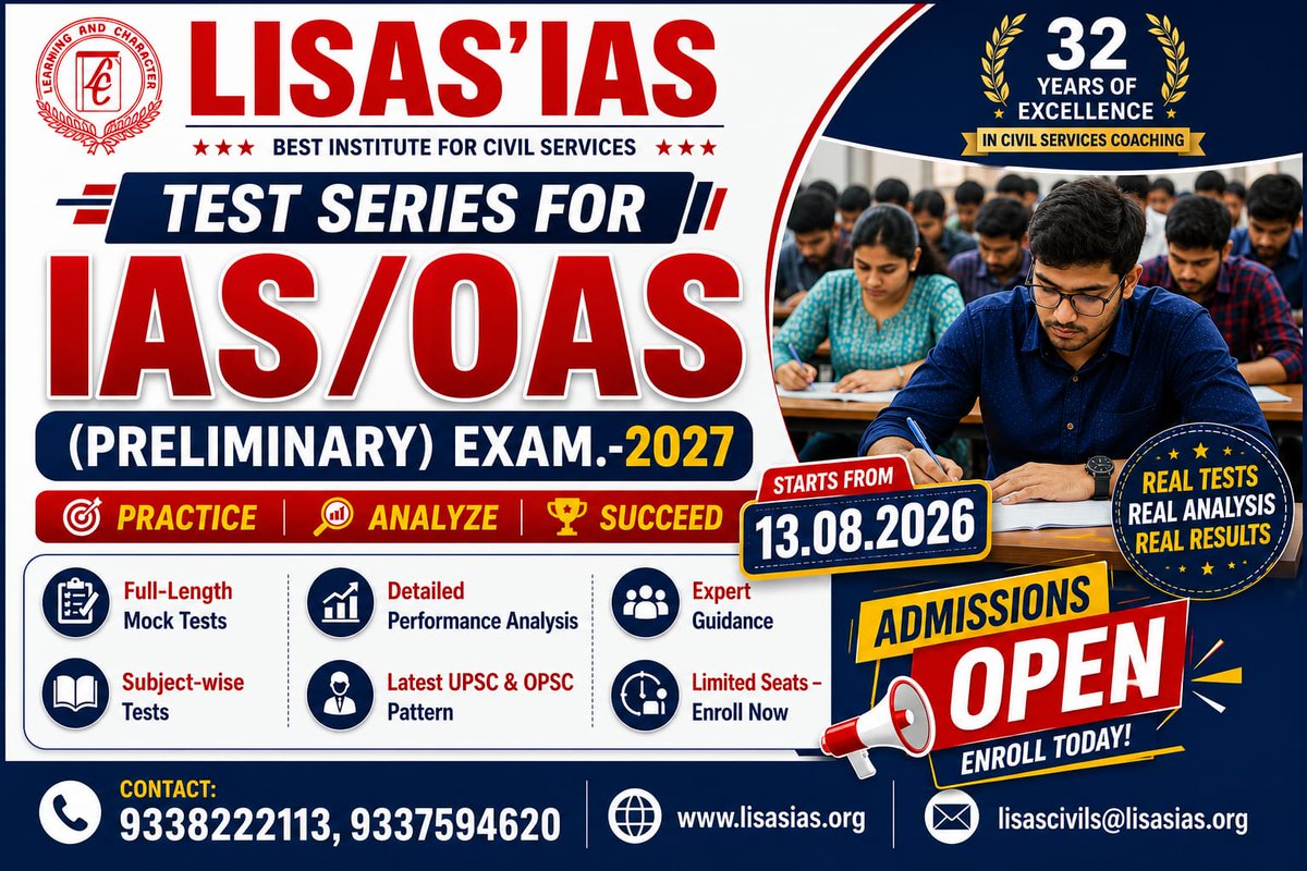 lisascivils's tweet photo. TEST SERIES FOR
IAS/OAS
(PRELIMINARY) EXAM- 2027
#lisasias https://t.co/sVdZ42VG9A