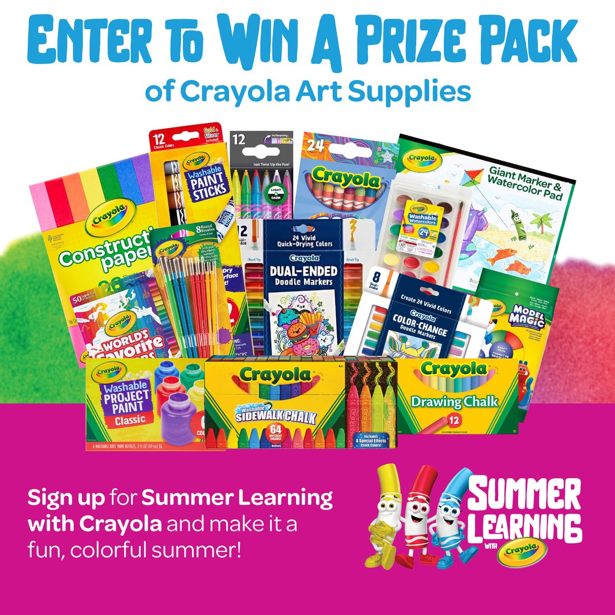 CrayolaLearning's tweet photo. ☀️Summer’s still going strong, but today’s your last chance to enter our Summer Learning Giveaway! 🎉
🎨🖍️Enter now for a shot at winning a box filled with colorful Crayola goodies to keep the rest of your summer creative and fun: https://t.co/SY0AWwgAnZ
#SummerLearning #CrayolaLearning #Giveaway #Sweepstakes