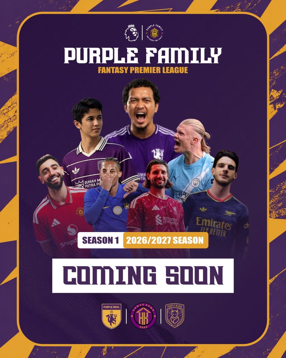 purpledeviltim's tweet photo. The wait is almost over.

Purple Family Fantasy Premier League Season 1 siap membuka perjalanan baru di musim Premier League 2026/27.

Susun strategi, pilih skuad terbaik, dan bersiap menjadi bagian dari persaingan.

Coming Soon. 💜⚽

cc @LigaBRFI @pisangij01 https://t.co/2DQiyOfU7t