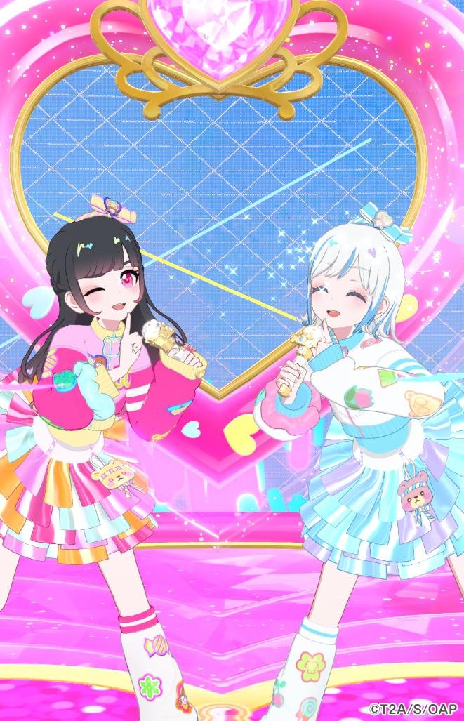 MelodyCircle_K's tweet photo. 全然けい☆とは発生地点が違うマイキャラなんですけど、並べてみたら黒ピンクと白水色でいい感じになっちゃった https://t.co/lyEXoIhkw8