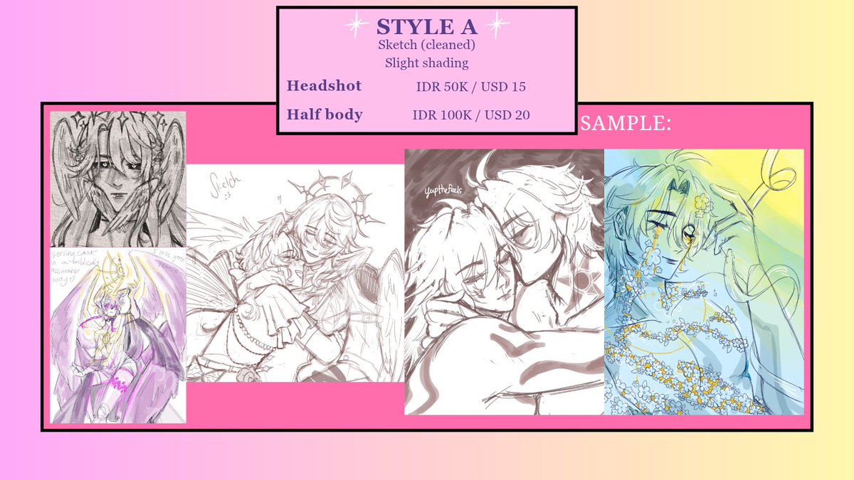 YupTheFeels's tweet photo. (🩷 &amp; 🔄 very appreciated!) Comms updated!💖
Open for local (Idn) and Intl🫰if you're interested/have any questions, DM (and mention) me here or on discord (@/yupthefeels)!

For the styles and pricelist i offer👇👇~ 
#opencommission #artidn #zonauang #zonajajan #artcommission https://t.co/PdZ6U9vgbb