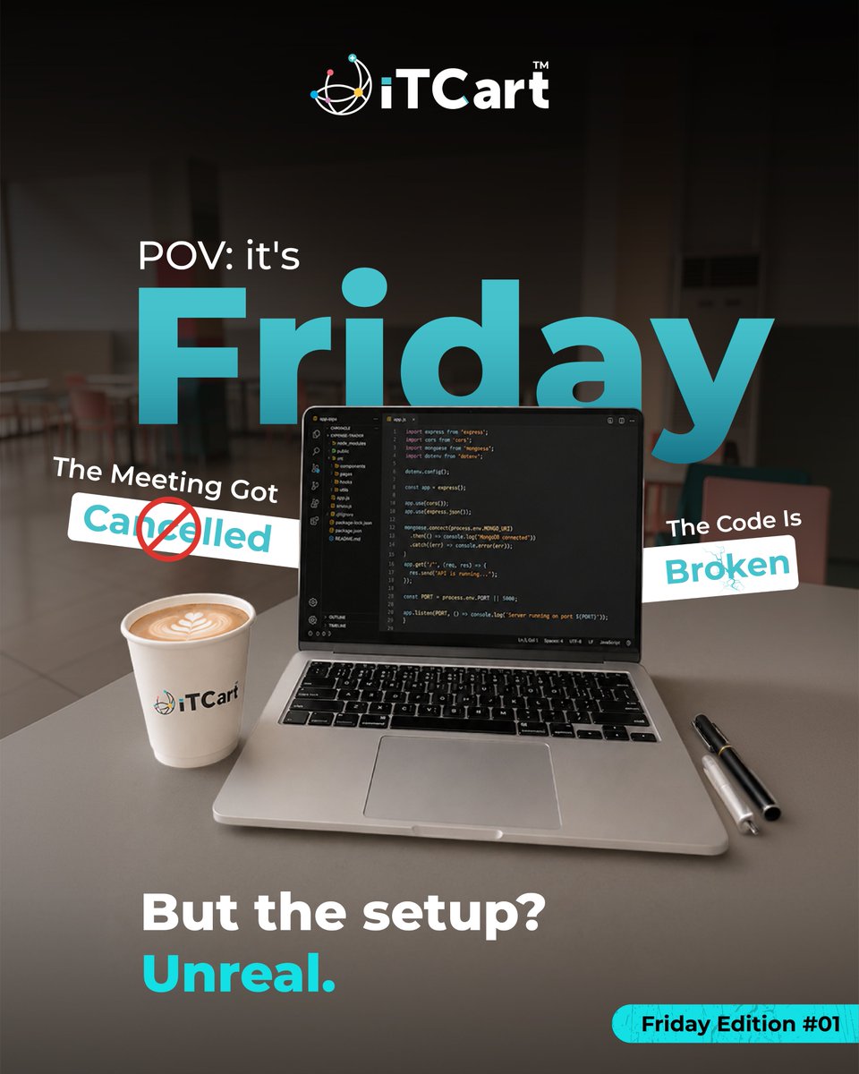 connectitcart's tweet photo. Nobody...
IT professionals every Friday at 5 PM: takes an aesthetic photo of an unsolved bug.
Some of us fix it before the weekend.
Some of us just make it look good for the 'gram.
How does your setup look on Saturday?
Share it in the comments!
#Friday #CorporateLife #Coder https://t.co/hObClLCgsZ