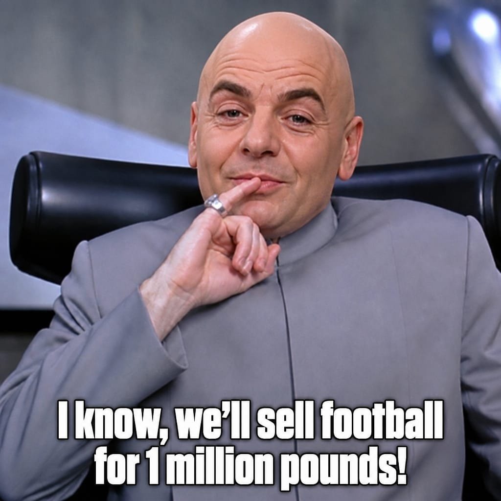 doctrus's tweet photo. Looks like the Austin Powers 4 plot is shaping up nicely! #AustinPowers #GianniInfantino #FIFA #WorldCup #FIFAPresident #UEFA #Football #footballnotforsale #movies #drevil https://t.co/DrHq41VhAM
