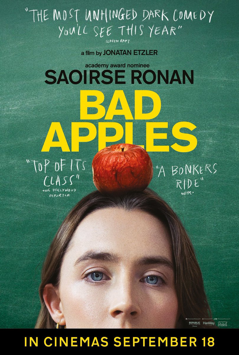 saoirsefiles's tweet photo. New poster for Jonatan Etzlet’s ‘BAD APPLES’ starring Saoirse Ronan

In theaters September 18 https://t.co/k6eSImo256