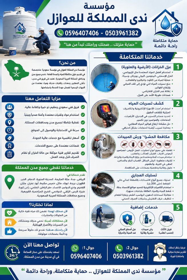 googlinger's tweet photo. مؤسسة ندى المملكة للعوازل 0596407406 - 0503961382   
"حماية منزلك .. صحتك وراحتك تبدأ من هنا"
نسعد بخدمتك على مدار الساعة في أي مدينة من مدن المملكة. 
   https://t.co/3OpkQ7Bifq

فضلا ريتويت 

#شراء_سكراب_جده_θち748ち48ち2
#تبرع_في__يوم_الجمعه
#هونيس_مطلب_اهلاوي https://t.co/fToklV1N9K