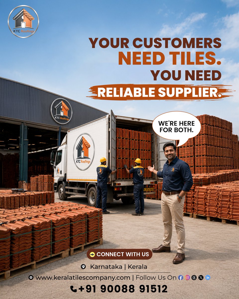 keralatilesco's tweet photo. Your customers need tiles. You need a reliable supplier. 🏠
Ready Stock @ Marlur, Karnataka 🚛 Factory Direct | Bulk Supply | Timely Delivery
🌐 https://t.co/qsH4zT4lib
📞 +91 90088 91512
#KeralaTilesCompany #RoofTiles #ReadyStock #Malur #BulkSupply #Construction #Dealers https://t.co/4fv9JFpwmS
