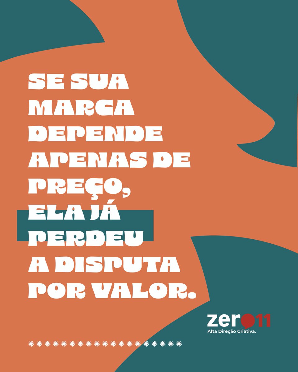 zero11prop's tweet photo. Marcas fortes não entram nessa disputa porque entendem uma coisa simples: valor não é desconto, é significado. É o motivo pelo qual alguém escolhe seu produto mesmo existindo opções mais baratas.
#Zero11 #AltaDireçãoCriativa #Publicidade #MarketingDigital #Branding #Negócios https://t.co/93P789u5FH