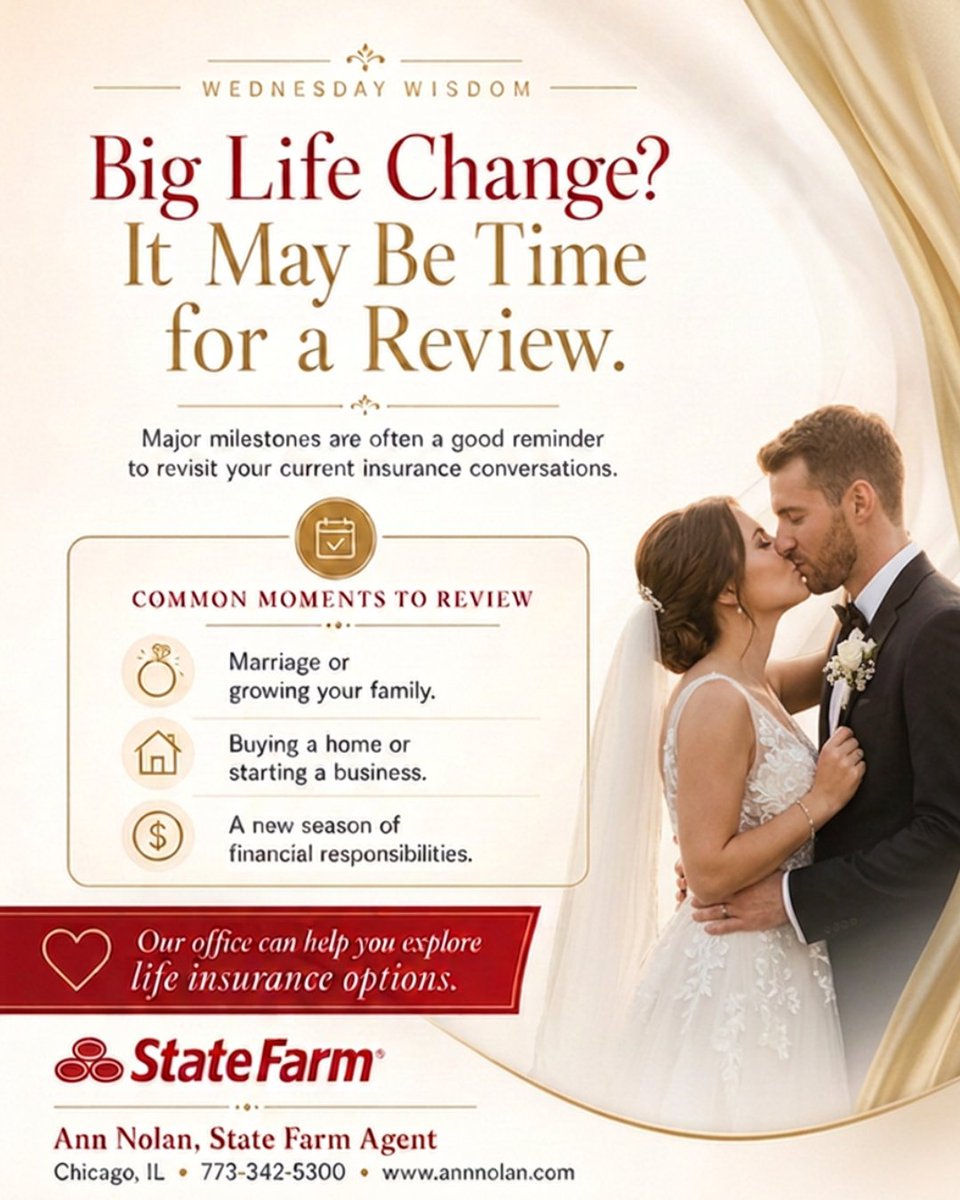 AnnRNolan's tweet photo. Big life change? It may be time for an insurance conversation.
Major milestones can bring new questions, especially when family, home, or responsibilities change.

Life Insurance conversations will help you plan ahead... 

Call or text our office 773-342-5300 https://t.co/nXQJ7rylKQ