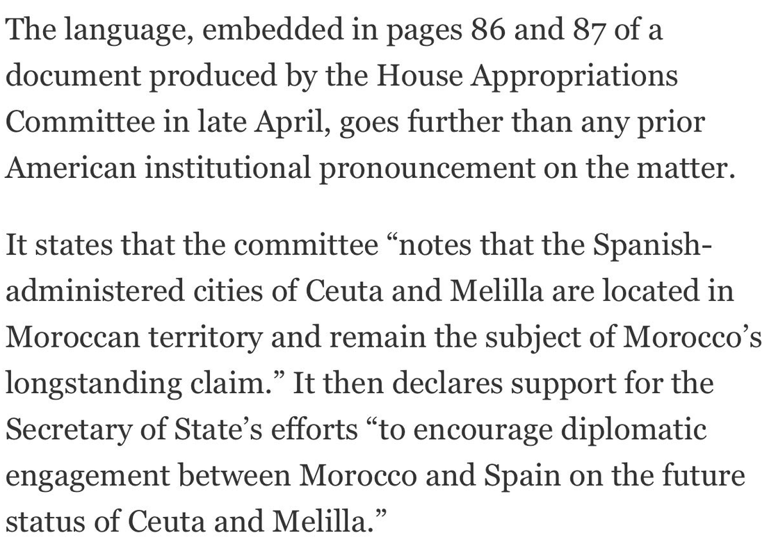 FistedFoucault's tweet photo. Ceuta and Melilla are located in Moroccan territory, as per US Congressional House Appropriations Committee document https://t.co/ZFLuk4O41d