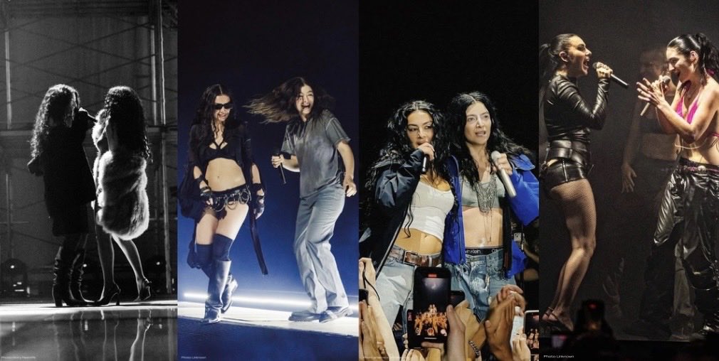TheLordeCult's tweet photo. For their “GSC” guest appearances:

• Lorde dressed as Brat-era Charli for Charli’s show
• Both dressed as themselves (Brat/Virgin) for Coachella
• Charli dressed as Virgin-era Lorde for Lorde’s show
• Both dressed as themselves (Music, Fashion, Film/Xrays) for Lollapalooza https://t.co/V56gZO6OyK